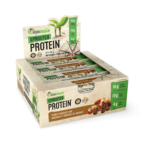 Iron Vegan Sprouted Protein Bar - Peanut Chocolate Chip 12 Pack