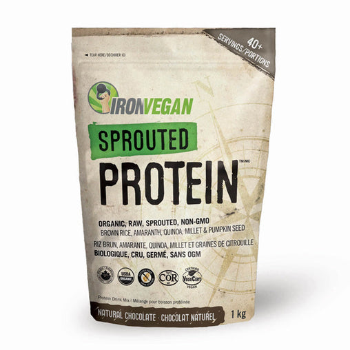 Iron Vegan Organic Sprouted Protein Powder - Natural Chocolate 2.2 lbs