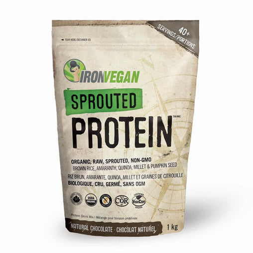 Iron Vegan Organic Sprouted Protein Powder - Natural Chocolate 2.2 lbs